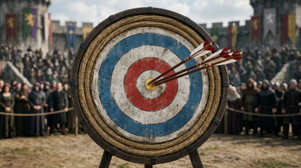 Three arrows in the tiny center of the royal target