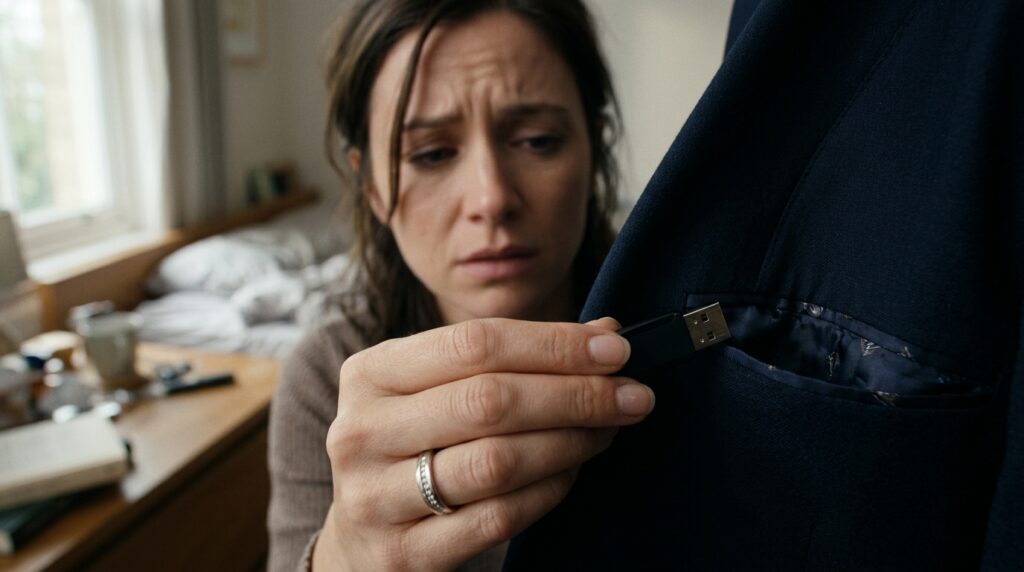 A small black USB drive found in the inner pocket of the jacket
